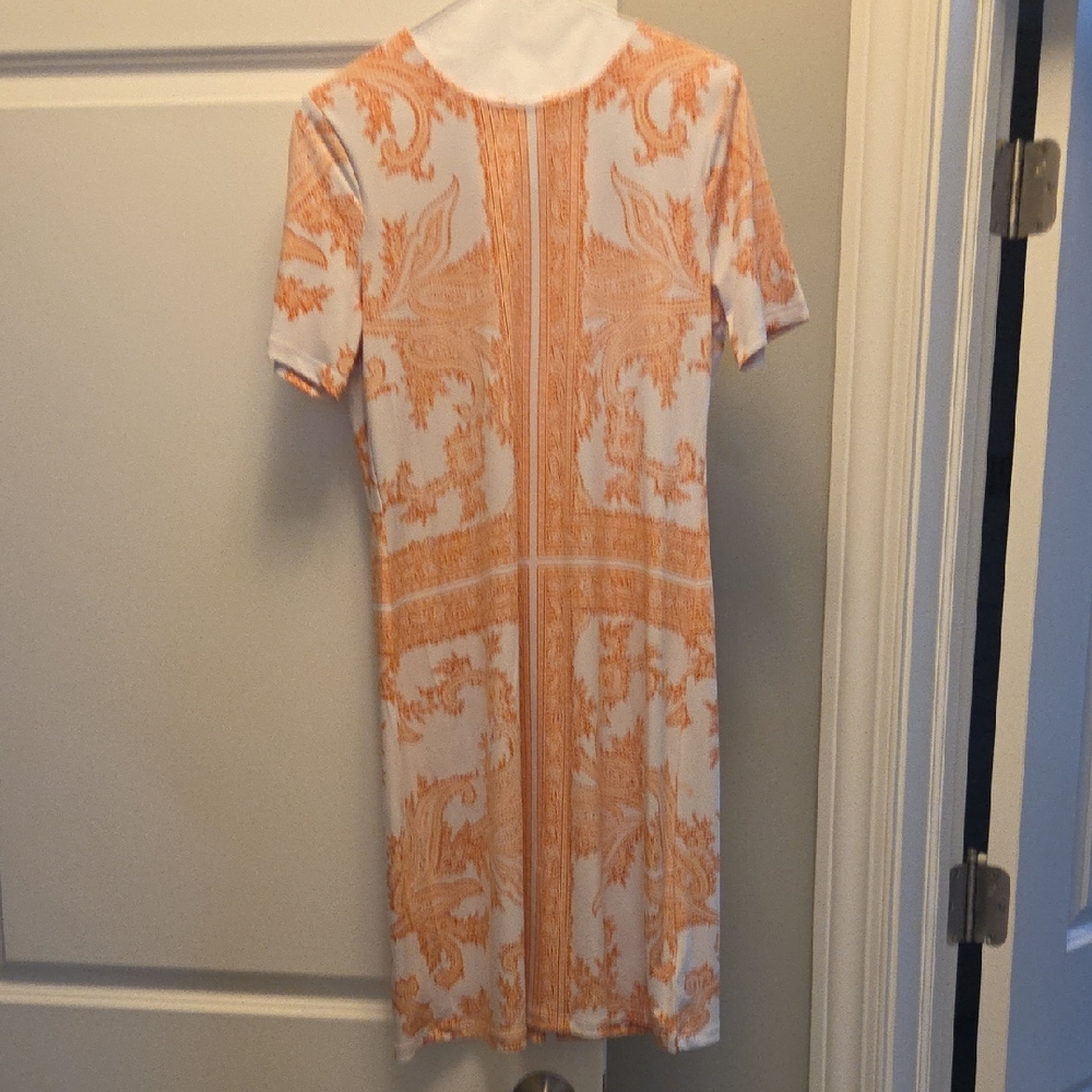 Michael Kors White and Orange Printed Short-Sleeve Dress Sz Small